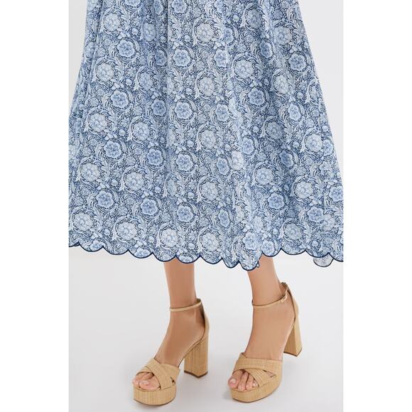 ENGLISH FACTORY Blue Medallion Floral Estelle Scalloped Dress Szie M NWT - Picture 6 of 8